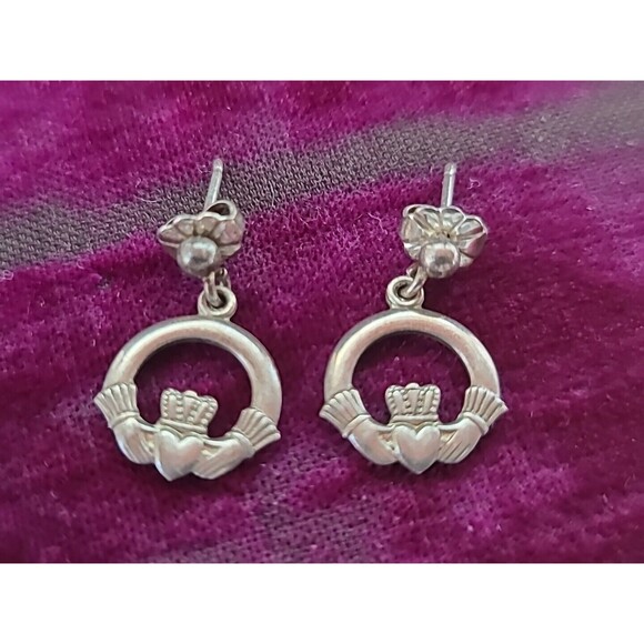 925 Claddagh Dangling Earrings Vintage - Picture 3 of 10